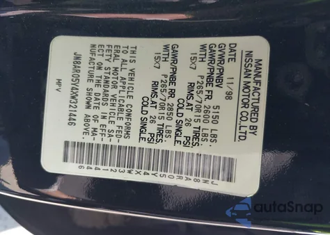 1999 Nissan Pathfinder Le/Se/Xe from USA, damaged, VIN JN8AR05Y4XW321446